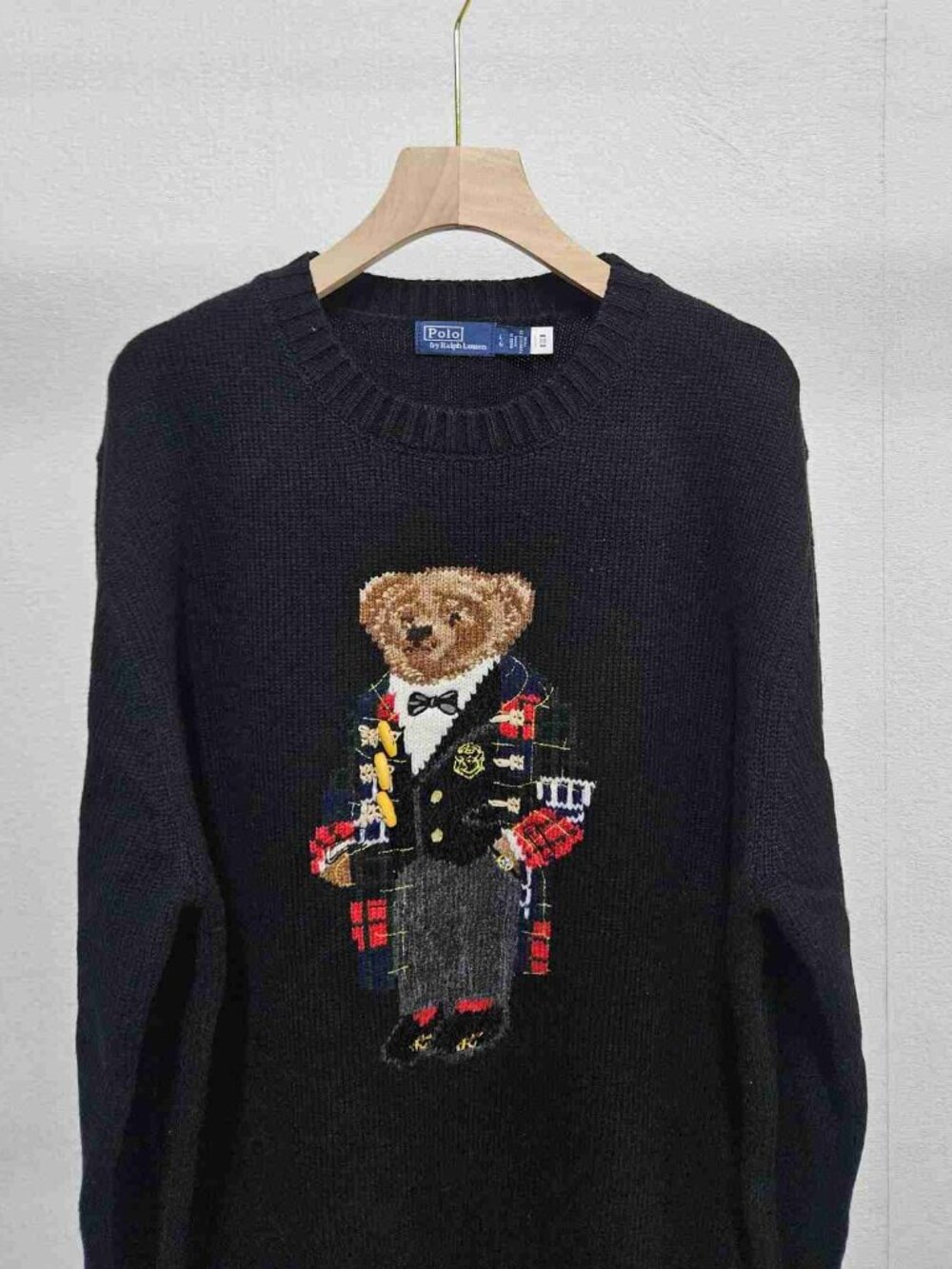 Polo Ralph Lauren Black Tuxedo Polo Bear Crewneck Knit Sweater - Picture 2 of 5